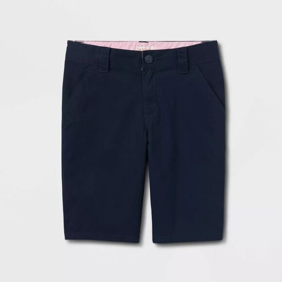 NEW Cat & Jack Girls' Uniform Chino Shorts - Navy - Picture 1 of 14